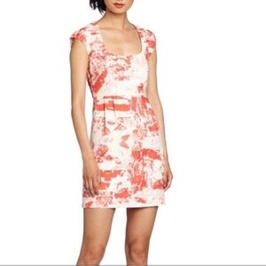 French Connection Coral and White Printed Cap-Sleeve Mini Dress
